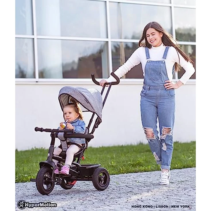 HyperMotion Kinderdreirad von 1 Jahr bis 20 kg, graues Dreirad mit Schiebelenker für Eltern, 1-4 Jahre – Bild 4