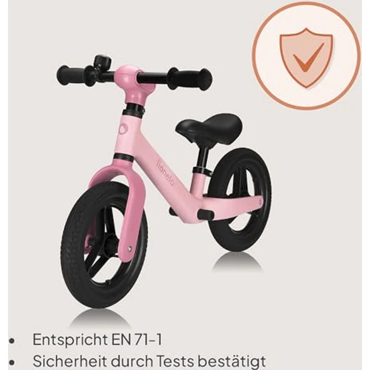 Lionelo Toni Kinder-Laufrad, 18 Monate - 30 kg, verstellbarer Sitz und Lenker, PU-Gummi-Räder 25 cm, rutschfester Griff, leicht 2,3 kg, Fußstütze, Klingel, Korb – Bild 3