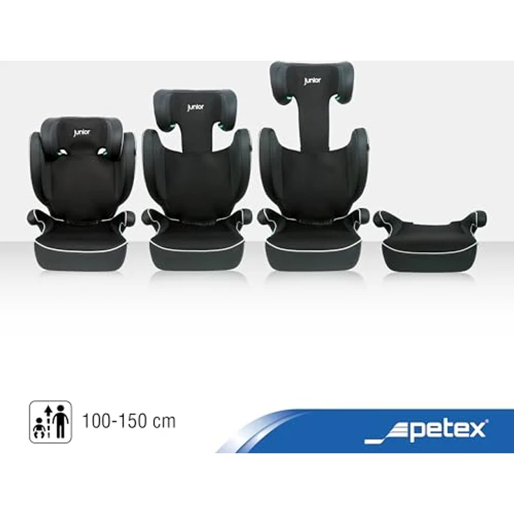 Petex Basic 1500, Kindersitz schwarz HDPE, ECE R129/i-Size Norm, höhenverstellbare Kopfstütze, abnehmbare Rückenlehne, einfache Befestigung mit Fahrzeuggurt – Bild 4