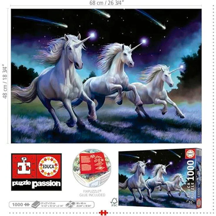 Educa 1000 Teile Puzzle für Erwachsene, Einhörner von Anne Stokes, 68 x 48 cm, inkl. FixPuzzle Kleber, ab 14 Jahren – Bild 4