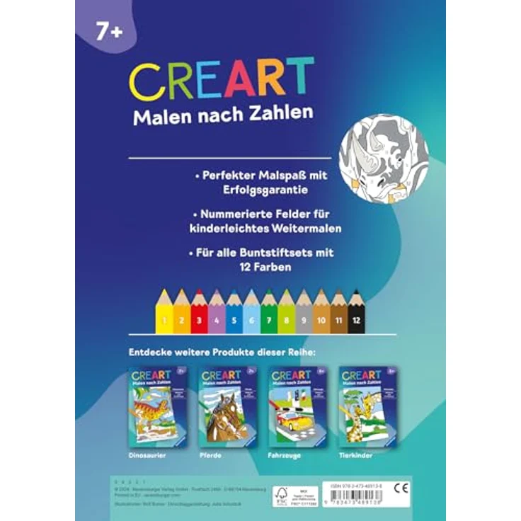 Ravensburger Verlag GmbH Malen nach Zahlen CreArt - Malen nach Zahlen - Gefährliche Tiere, altersgerechte Motive und nummerierte Ausmalfelder – Bild 2