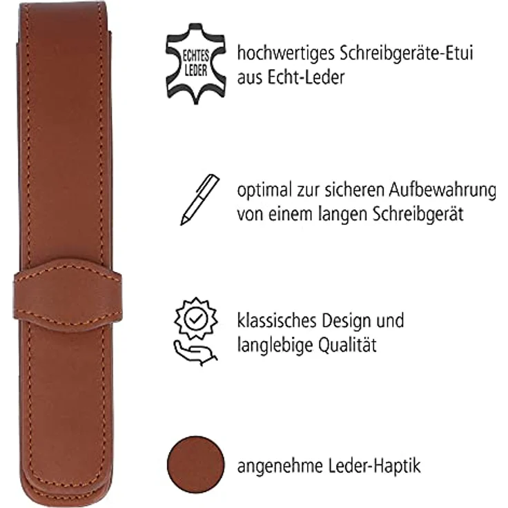 ONLINE Classic Lederetui für einen Stift I Braunes Stifteetui mit Stecklasche für Schreibgeräte aller Marken I Echtleder I Kugelschreiber-Etui, Füller-Etui, Schreib-Etui I 14,5x 2,5x 2,5 cm (LxBxH) – Bild 2