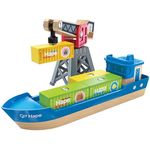 Hape Spielzeug-Schiff Frachtschiff mit Hafenkran, magnetischer Kran zum Entladen und Containerstapeln