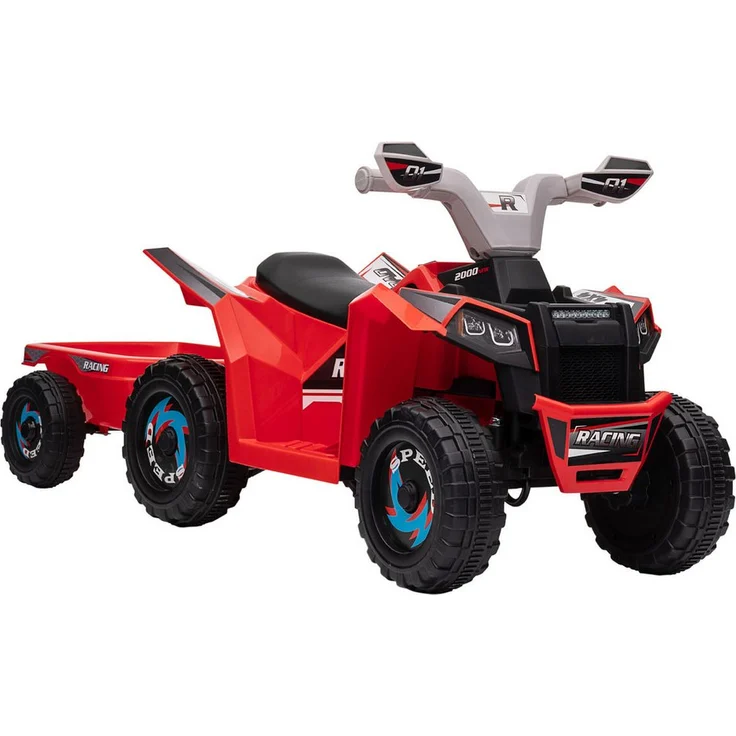 HOMCOM Elektro-Kinderquad 6V Kinderquad, Elektroauto mit Anhänger, Belastbarkeit 25 kg, für Kinder, Rot – Bild 1