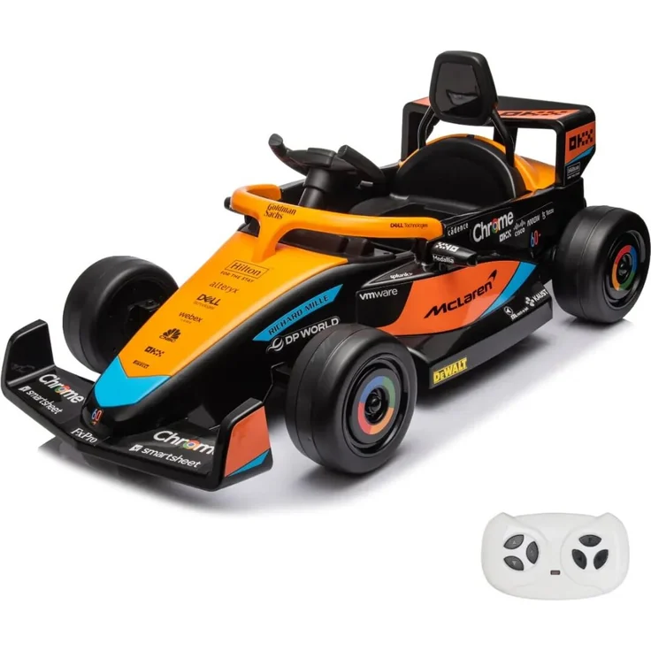 Vrooomy McLaren Formel 1 Elektro-Kinderfahrzeug, 12V mit Fernbedienung, für 1 bis 5 Jahre, orange, MP3-Player, Soft-Start-Funktion, 30 kg Tragfähigkeit