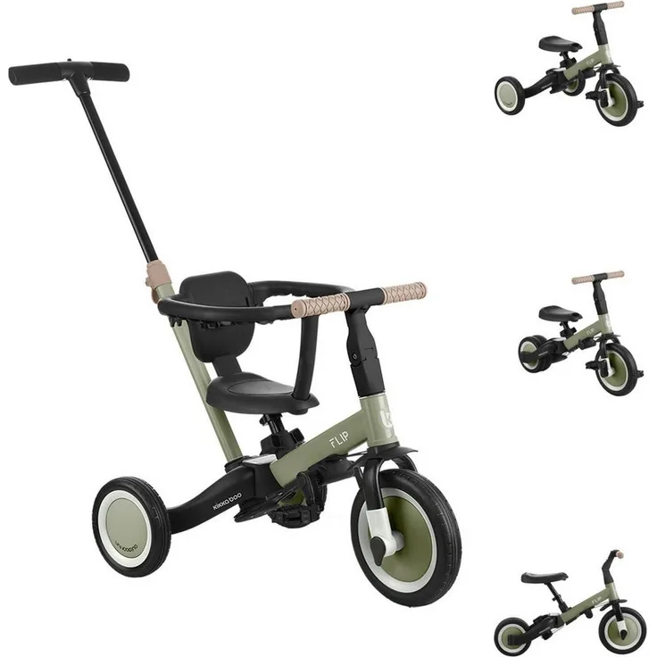 Kikkaboo Dreirad Flip 5 in 1, Stahlrahmen, rutschfeste Griffe, verstellbar