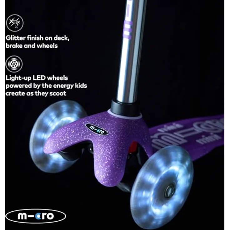 Micro Mobility mini micro Deluxe Fairy Glitter, Scooter mit LED Rollen, höhenverstellbar, für Kinder von 2-5 Jahren, violett glitzernd, MMD207 – Bild 4