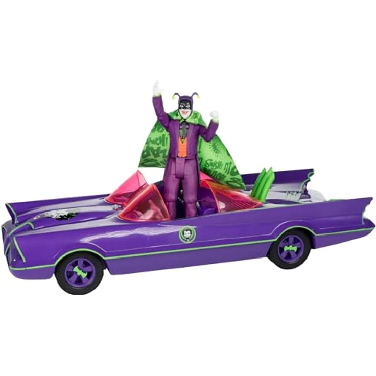McFarlane Toys DC Retro Batman 66 Batmobil with Joker, detailreiches Fahrzeug mit beweglichen Rädern und rotierenden Lenkern, Gold Label – Bild 5