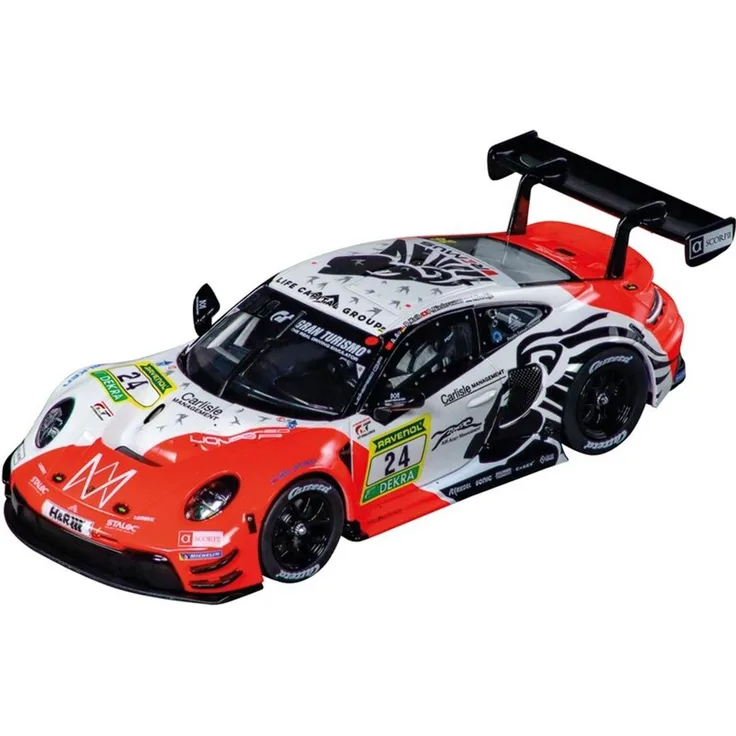 Carrera D132 Porsche 911 GT3 R No.24, digitales Slotcar im Maßstab 1:32 mit Front-, Rück- und Bremslicht, Wireless-Betrieb geeignet