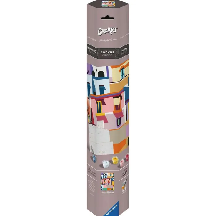 Ravensburger Malen nach Zahlen Ravensburger CreArt Leinwand: Farbenfrohe Häuser, Acrylfarben-Set auf Leinwand 30 x 40 cm