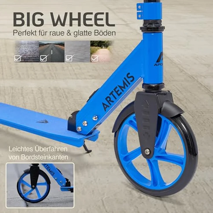 Apollo Artemis City Roller, Höhenverstellbarer Scooter mit großen Rädern, klappbar, für Kinder ab 6 Jahre - blau – Bild 6