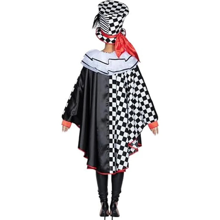 Metamorph Pierrot Cape, Knielanger Poncho mit Tüllkragen, schwarz-weiß-rot – Bild 2