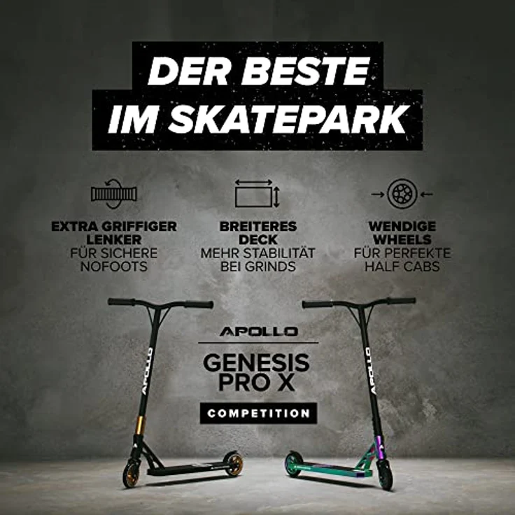 Apollo Stuntscooter Stunt Scooter Genesis Pro X Competition - High End Roller, Freestyle Tricks, PU-Wheels mit Alu Core, ABEC 9 Kugellager, 360° T-Lenker, verschiedene Farben – Bild 5