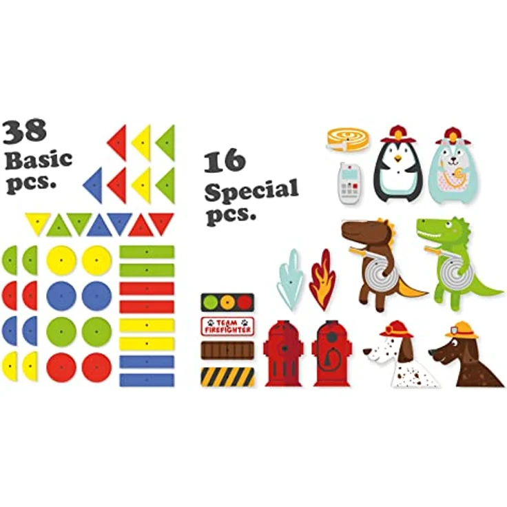 Lena 65836 - Hammerspiel Feuerwehr, Nagelspiel mit 38 farbigen Teilen & 16 Sonderteile, XXL Grundplatte aus Kork ca. 28 x 19,5 cm, Hammer und Nägel, Klopfspiel für Kinder ab 3 Jahre, Hämmerchenspiel – Bild 3
