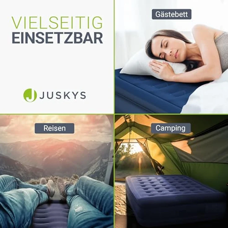 Juskys Luftmatratze Sapri, Doppel-Luftbett, selbstaufblasend, wasserdicht, inkl. Pumpe, Tasche, Blau – Bild 6