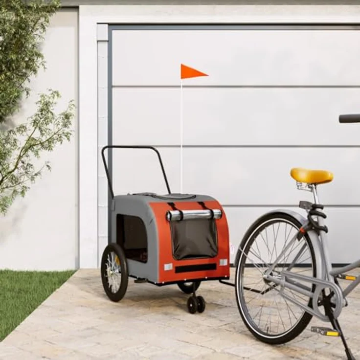 vidaXL Fahrradhundeanhänger Fahrradanhänger Hunde Orange und Grau Oxford-Gewebe und Eisen mit PVC-Dach und maximaler Tragfähigkeit von 45 kg – Bild 3
