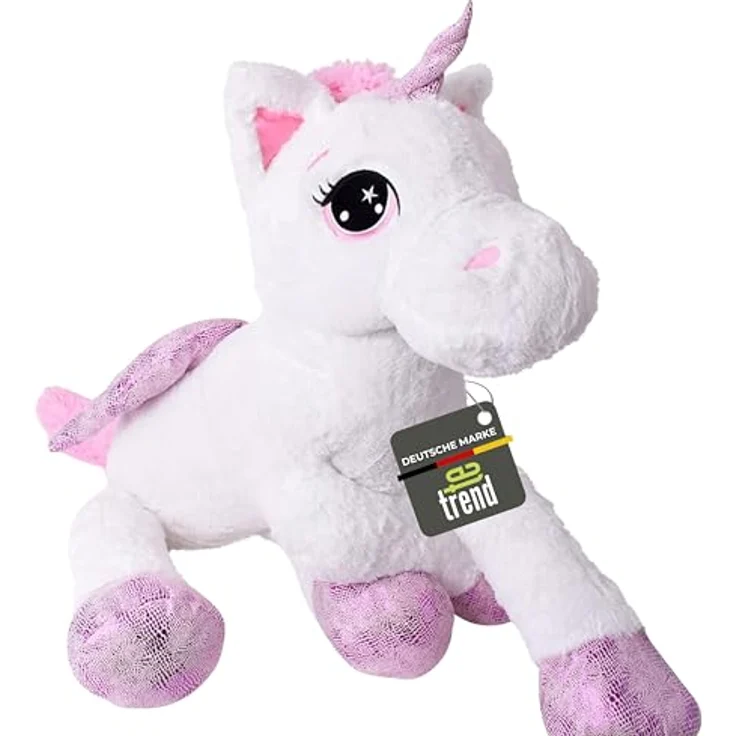 TE-Trend XXL Einhorn Kuscheltier 130cm weiß - Regenbogen Schweif und Glitzerhorn – Bild 1