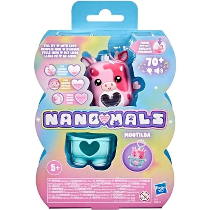 Nano-Mals Mootilda, elektronische Fidget-Kuh in Rosa mit farbwechselnder Herzanzeige und ansteckbarem Outfit – Bild 2