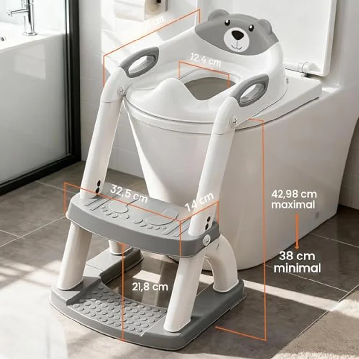 SKYROKU Toilettensitz 2 in 1, Toilettenaufsatz mit Treppe für Kinder 2-7 Jahre, rutschfest, belastbar bis 90 kg, PP (BPA-frei), grau – Bild 4