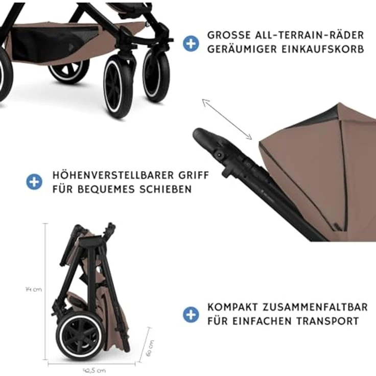 ABC Design Buggy & Sportwagen Samba 2 - Dark Beige, inkl. Gratis Mobilitätsgarantie, mit großem Sonnenverdeck, HappyBelt® 5-Punkt-Gurtsystem und All-Terrain Luftkammerrädern – Bild 4