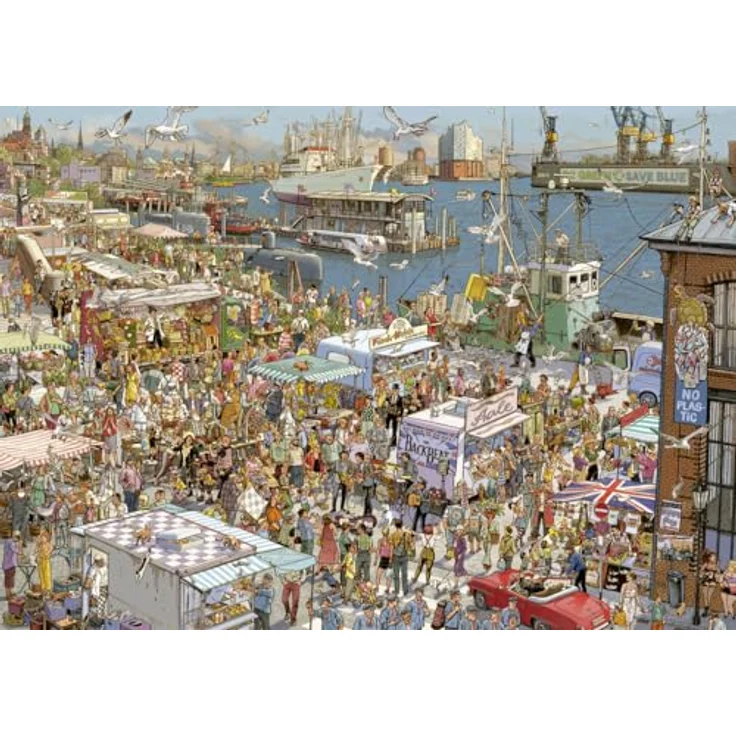 Heye Fresh Fish! Puzzle 2000 Teile, Karton mit detailreichem Hafenmotiv, Silver – Bild 3