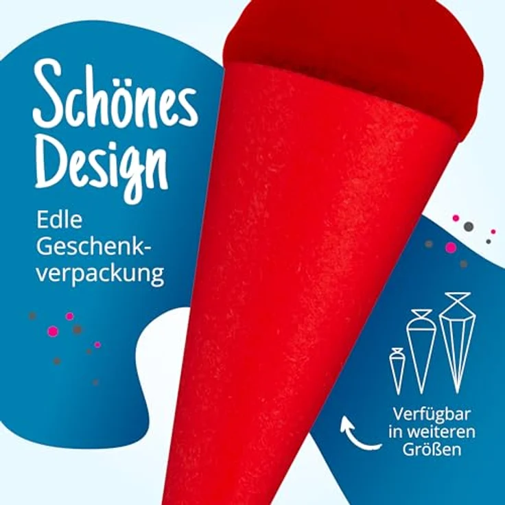 itenga kleine Bastelschultüte, 35cm runder Rohling aus Karton für Geschwister mit Filzverschluss, rot – Bild 4
