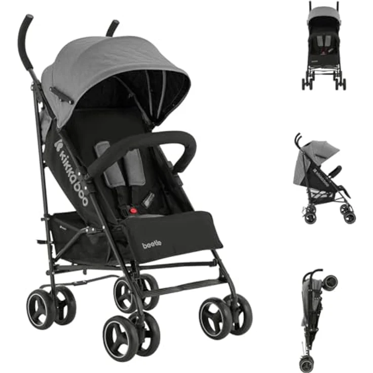 Kikkaboo Kinderwagen Käfer, Stahlrahmen, Korb, abnehmbare Vorderräder, Fußstütze, Farben:dunkelgrau – Bild 2