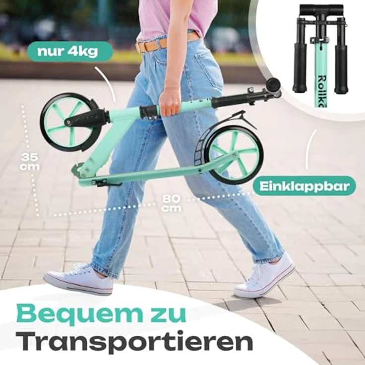 Rollkönig ® Roller Kinder 6 Jahre+ I Faltbarer Scooter Kinder mit großen Rädern I Cityroller Kinder I Auch für Erwachsene mit bis zu 100 kg geeignet, blau – Bild 5