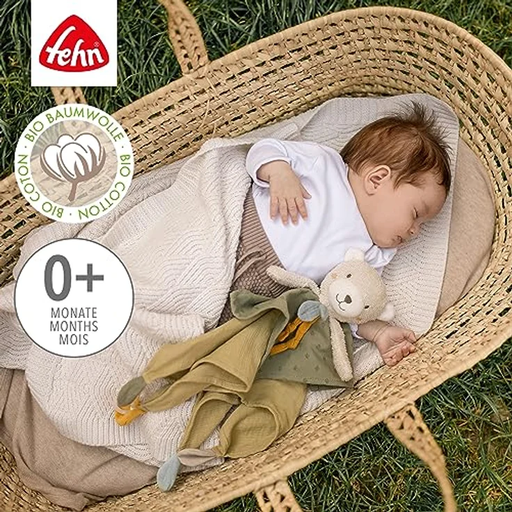 Fehn Schmusetuch Bär fehnNATUR – Spielkamerad & Stofftier-Schnuffeltuch mit Baumwolle aus kontrolliert biologischem Anbau (KBA) mit Schnuller-Befestigung – für Babys & Kleinkinder ab 0+ Monaten – Bild 3