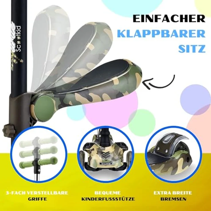 Hurtle ScootKid 3-Rad-Roller für Kinder, verstellbarer Tretroller mit rutschfester Plattform und blinkenden LED-Radlichtern, für Jungen/Mädchen von 2 bis 12 Jahren – Bild 5