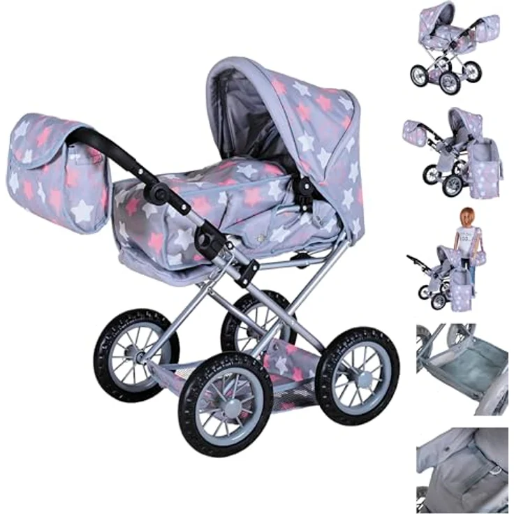 KNORRTOYS.COM Puppenwagen Ruby - Star Grey pink, umbaubar zum Sportwagen, höhenverstellbarer Schieber, für Puppen bis 40 cm – Bild 1