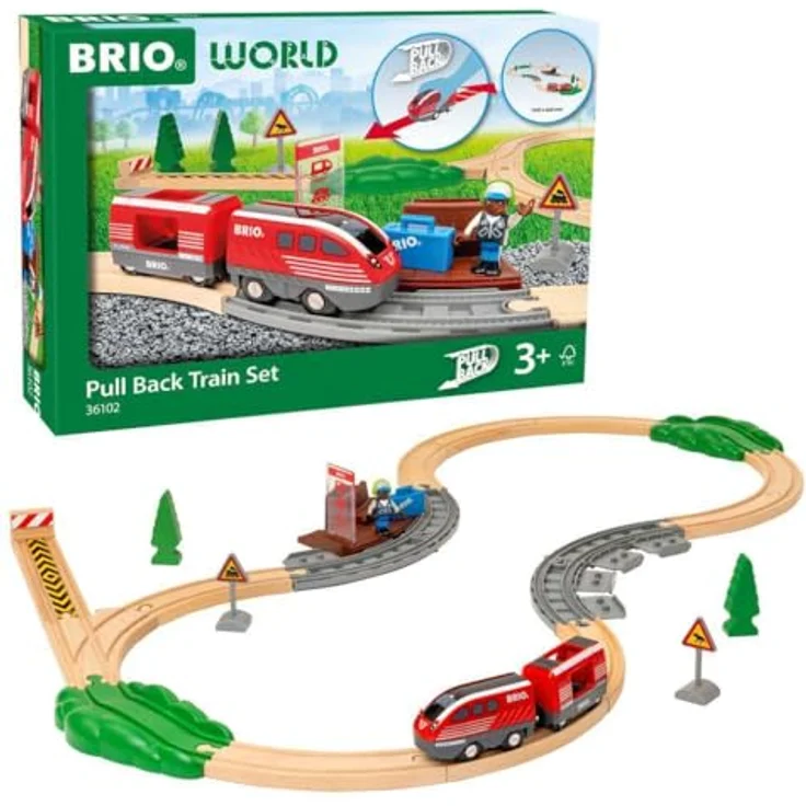 Brio 63610200 Schnellzug mit Rückziehmotor, 28-teiliges Spielzeugset inklusive Passagierwaggon und Zubehör – Bild 6