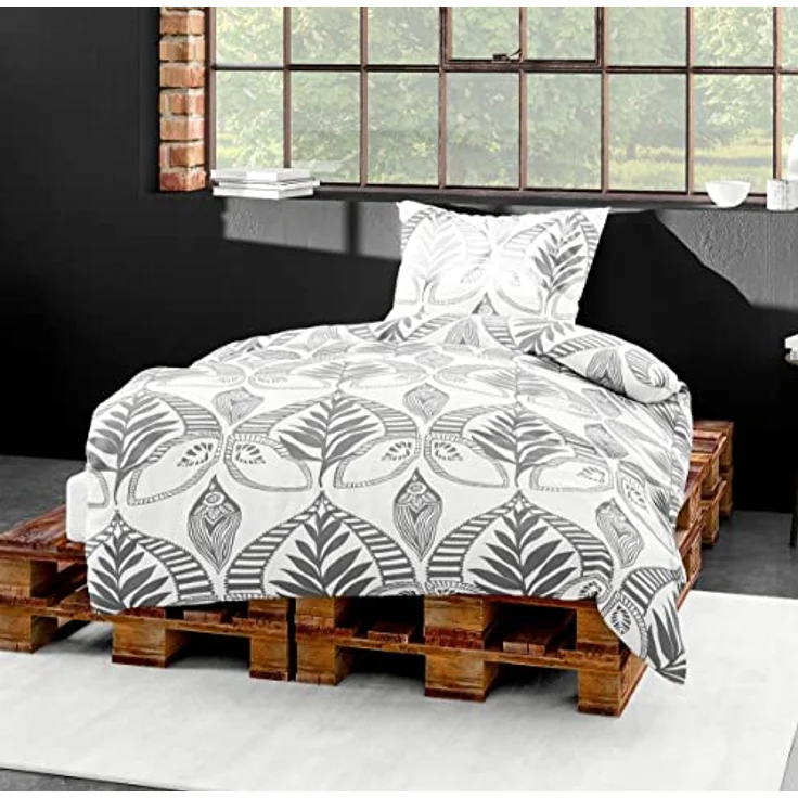 Bierbaum Mako Satin Bettwäsche 135x200cm 2 TLG. Ornamente Grau Offwhite – Bild 1