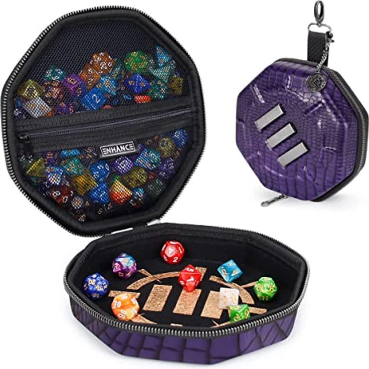 ENHANCE DND-Würfelablage und Würfeletui – Collector's Edition DND-Würfelhalter für bis zu 150 D&D-Würfel mit Dragon Scales Material und Würfelrollablage (Drachen Lila) – Bild 1