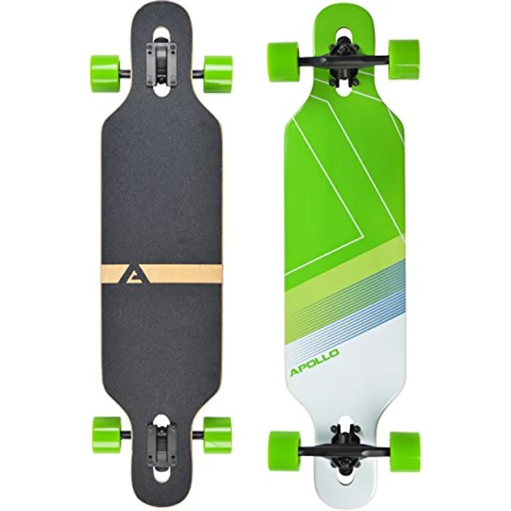 Apollo Longboard Molokai, Komplettboard, Twin-Tip Drop-Through Freeride Cruiser Board, LED Rollen, schwarz – Bild 1