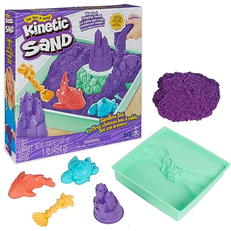 Spin Master Kinetic Sand Kreativset, 454 g, lila mit Förmchen und Sandbox für kreatives Sandspiel – Bild 1