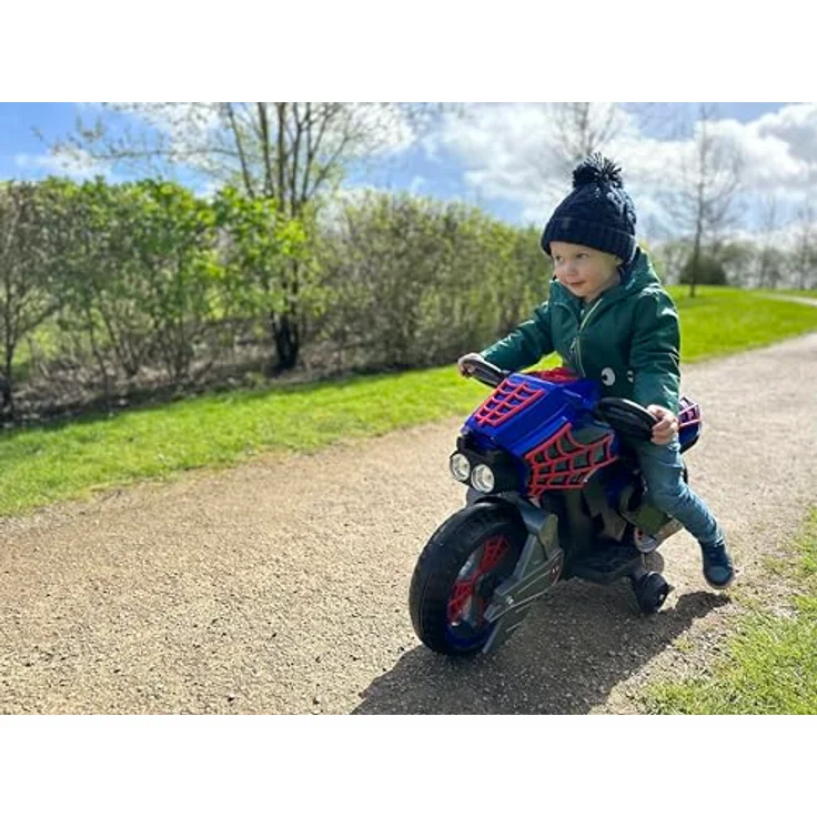 Huffy Spider-Man 6v Motorrad, Kinderelektroauto mit funktionierenden Scheinwerfern, rot – Bild 6