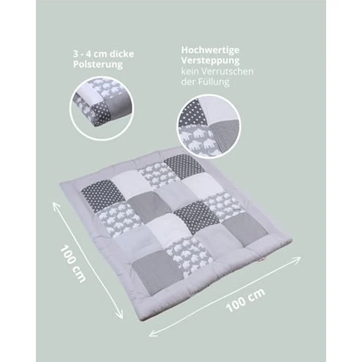 ULLENBOOM Krabbeldecke für Baby 100x100 cm – gepolstert, OEKO-TEX Materialien, Made in EU, robust und pflegeleicht, ideal als Laufgittereinlage, personalisierbar – Bild 2
