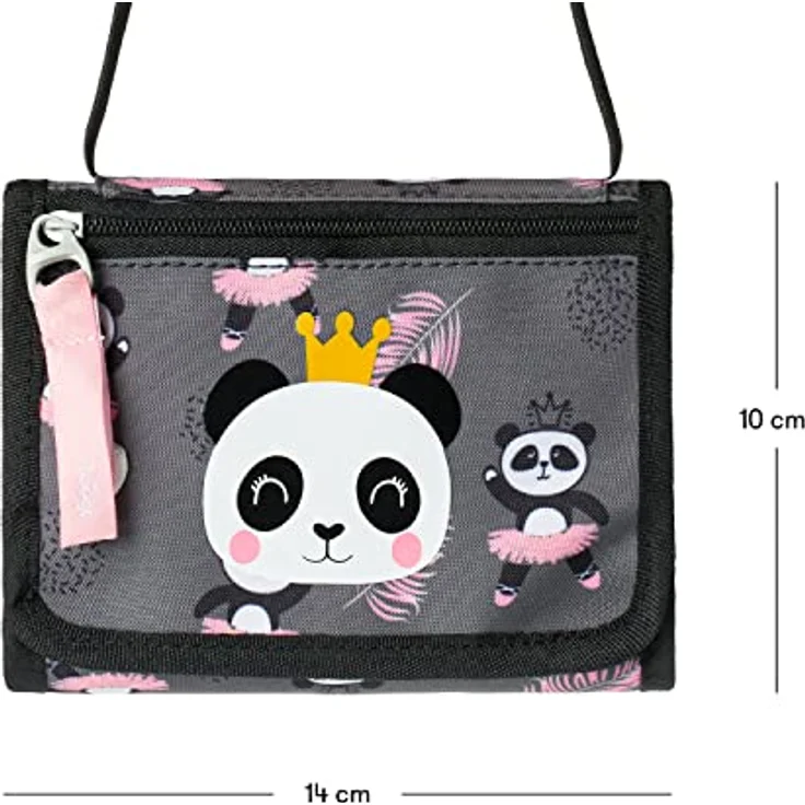 Baagl Brustbeutel Kinder, Geldbörse für Mädchen, Mini Portemonnaie mit Reißverschluss und Kordeltrage, Panda-Design, 14,5 x 8,5 cm – Bild 4