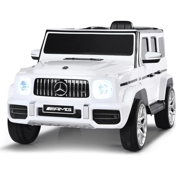 GOPLUS 12V Elektroauto Mercedes Benz G63, Kinderfahrzeug mit 2,4G Fernbedienung, LED-Scheinwerfer, für Kinder 3-8 Jahre, bis 30 kg, Weiß