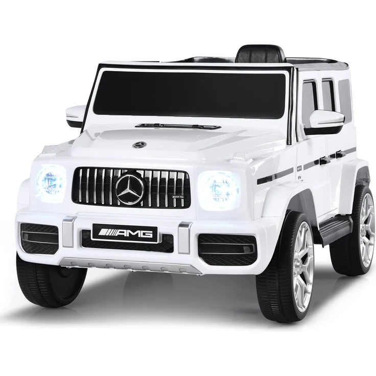 GOPLUS 12V Elektroauto Mercedes Benz G63, Kinderfahrzeug mit 2,4G Fernbedienung, LED-Scheinwerfer, für Kinder 3-8 Jahre, bis 30 kg, Weiß
