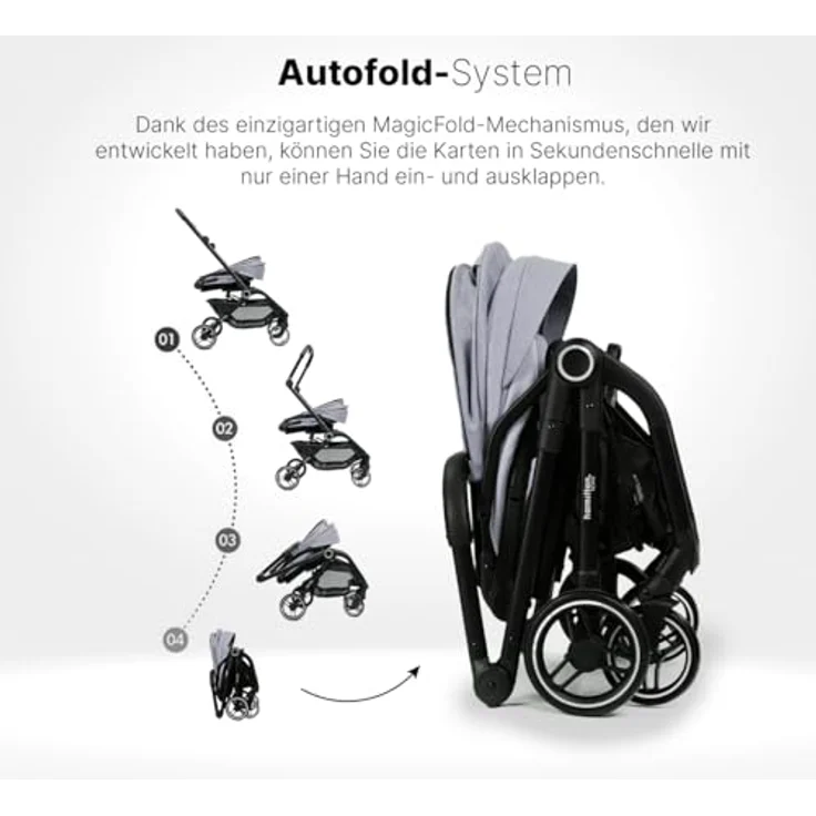Hamilton by Yoop T1 Buggy - 360° drehbarer Sitz - MagicFold™ Technologie - Klimakühlendes Material - Große reflektierende Räder - UV-Schutz - Grau – Bild 2