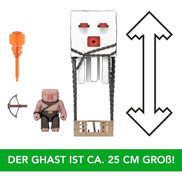 Mattel Minecraft Actionfigur-Set JFB69, Ghast mit Feuerattacke, Lichter, Geräusche, Projektil, Piglin-Krieger vom Film inspiriert – Bild 3