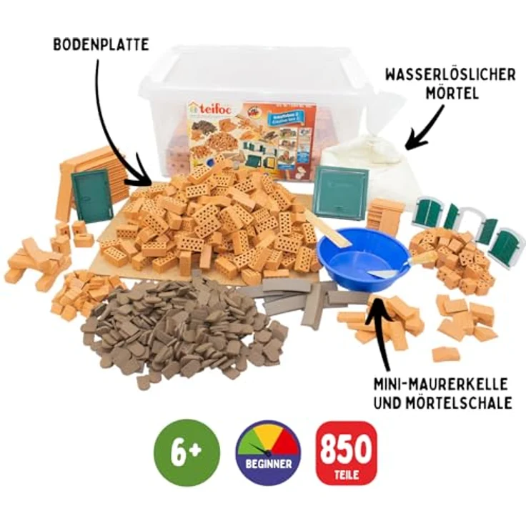 Teifoc TEI 660 Steinbaukasten - Kreativbaukasten II, Multicolor - 850 Teile, Made in Germany, inkl. Mörtelschale und Maurerkelle – Bild 2