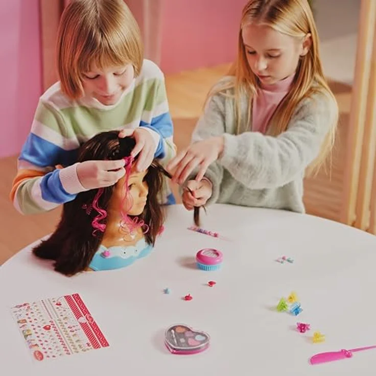 Theo Klein Frisier- & Schminkkopf Princess Coralie, braun, mit Kinder-Kosmetik und Haarstyling-Zubehör in herzförmiger Box – Bild 2