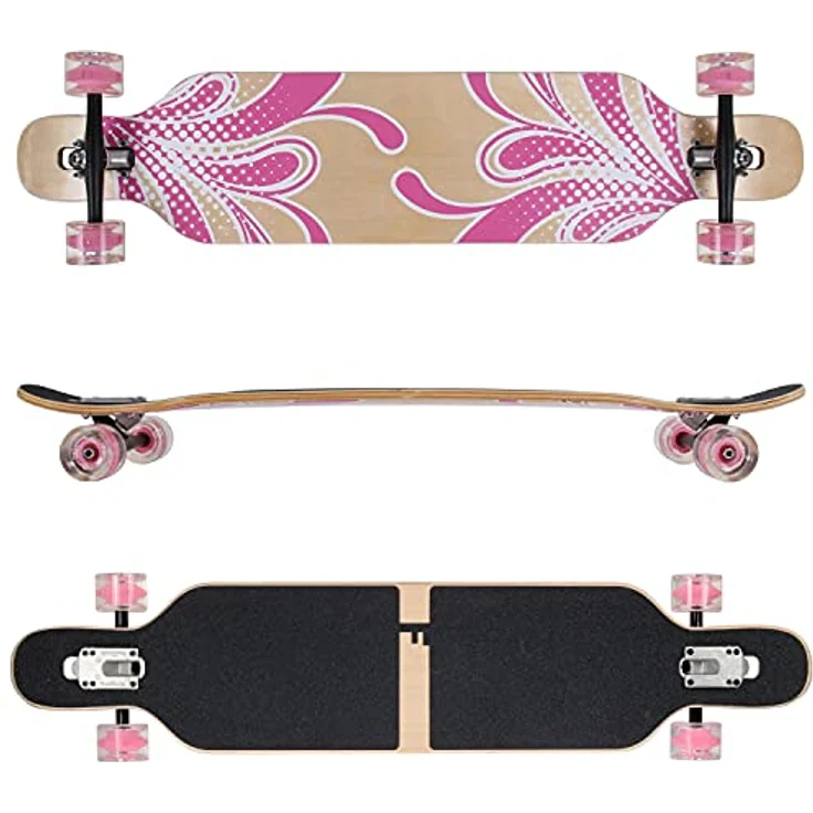 FunTomia Flex3 bis 68kg - Camber Longboard LED pink Blume - Ahornholz – Bild 2