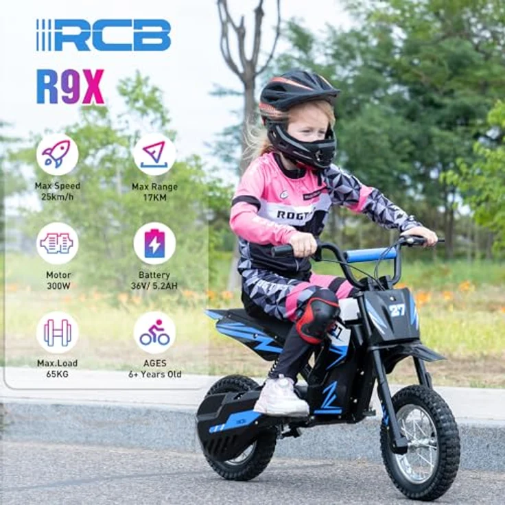 RCB R9X Elektro Motorrad Kinder, 12 Zoll Luftreifen, 300 W Motor, 5,2Ah Akku, 3 Geschwindigkeitsmodi bis 25 km/h, Reichweite 17 km, Moto Crossbike für Kinder – Bild 2