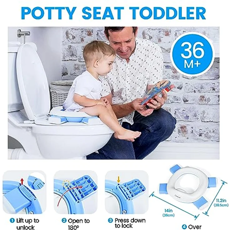 Orzbow Faltbares Reisetöpfchen für Kinder, Tragbarer Toilettensitz mit 40 Töpfchenbeuteln, Anti-Rutsch Design, Blau – Bild 3