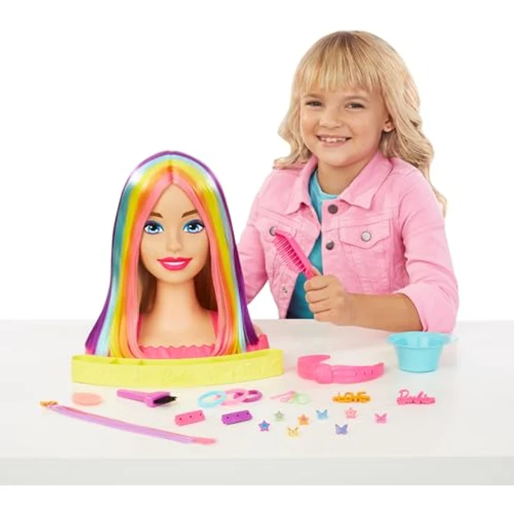 Barbie Deluxe Styling-Kopf blond Totally Hair Mattel Frisierkopf mit Farbwechsel-Accessoires – Bild 2
