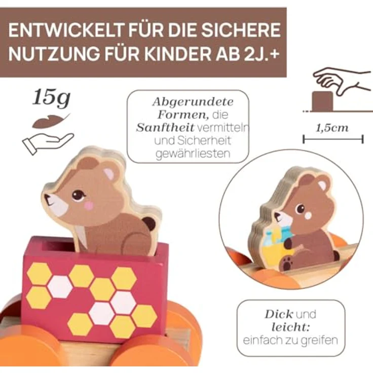 Chicco Teddys Zug - My Wood Friends, Holzeisenbahn mit bunten Bausteinen und 4 Figuren, ab 2 Jahren, FSC®-zertifiziertes Holz – Bild 3